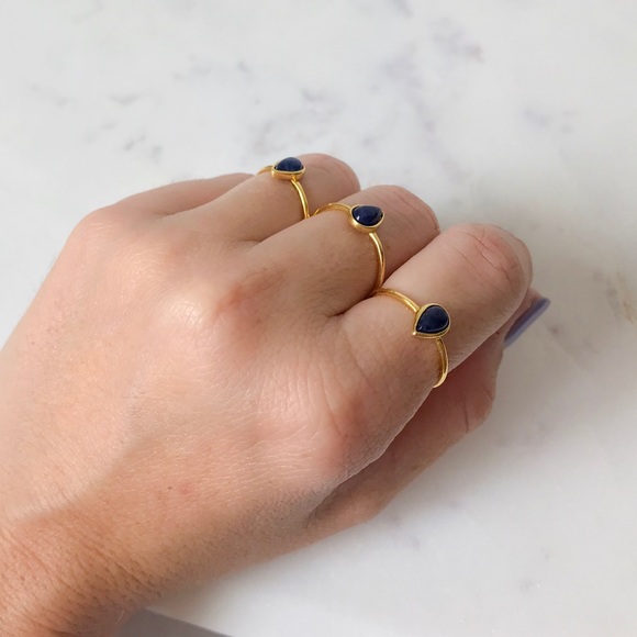 Sodalite tear drop ring 925 SS ( Gold plated ) - Picture 2 of 7